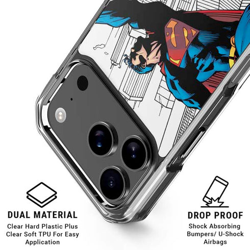 DC Comics Superman Flying Over City Pose iPhone 18 Pro Clear Case