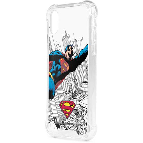 DC Comics Superman Flying Over City Pose iPhone XS Clear Case