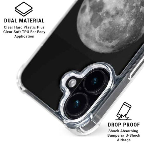 Full Moon Space iPhone 16 Plus Clear Case