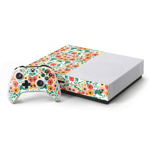 Bouffants and Broken Hearts Geometric Flowers Xbox One S Console and Controller Bundle Skin