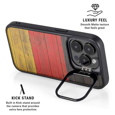 German Flag Dark Wood iPhone 13 Pro Kickstand Case