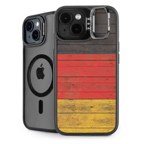 German Flag Dark Wood iPhone 14 Plus Kickstand Case
