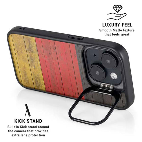 German Flag Dark Wood iPhone 15 Kickstand Case