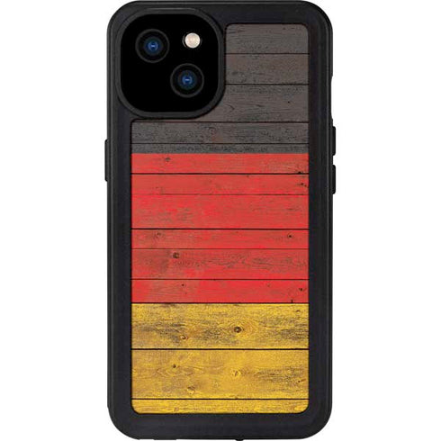 German Flag Dark Wood iPhone 15 Plus Waterproof Case