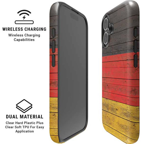 German Flag Dark Wood iPhone 16 Plus Magsafe Impact Case