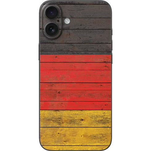 German Flag Dark Wood iPhone 16 Plus Skin