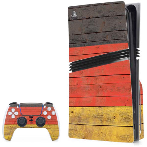 German Flag Dark Wood PS5 Pro Disk Bundle Skin