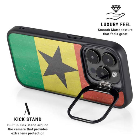 Ghana Flag Distressed iPhone 16 Pro Max Kickstand Case