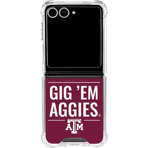 Texas A&M University Gig Em Aggies Galaxy Z Flip7 Clear Case