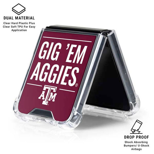 Texas A&M University Gig Em Aggies Galaxy Z Flip7 Clear Case