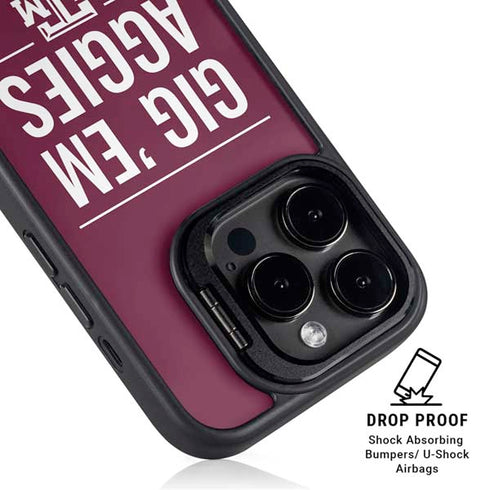 Texas A&M University Gig Em Aggies iPhone 15 Pro Max Kickstand Case