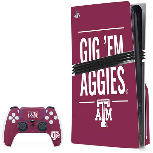 Texas A&M University Gig Em Aggies PS5 Pro Disk Bundle Skin