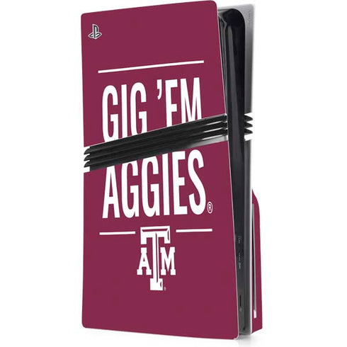 Texas A&M University Gig Em Aggies PS5 Pro Disk Console Skin