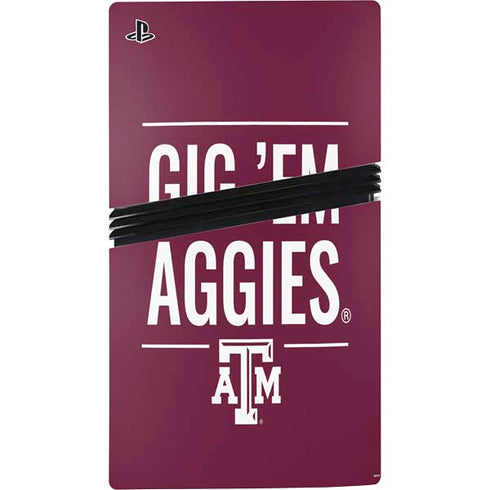 Texas A&M University Gig Em Aggies PS5 Pro Disk Console Skin