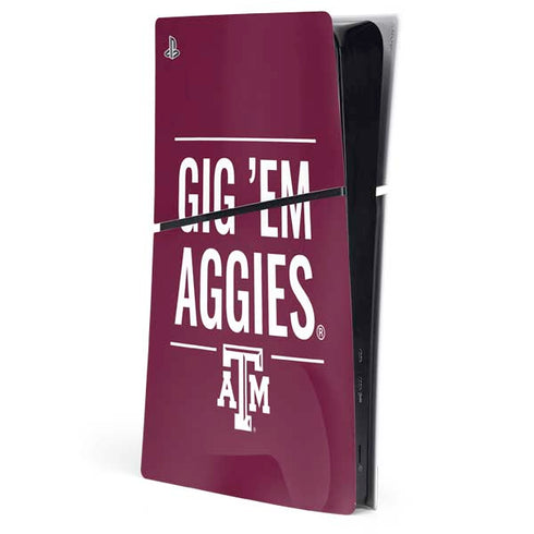 Texas A&M University Gig Em Aggies PS5 Slim Digital Edition Console Skin