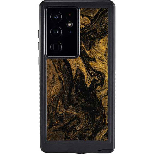 Gold and Black Marble Galaxy S24 Ultra Waterproof Case