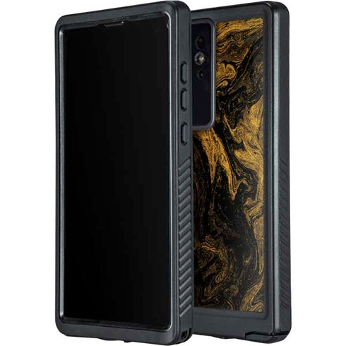 Gold and Black Marble Galaxy S24 Ultra Waterproof Case
