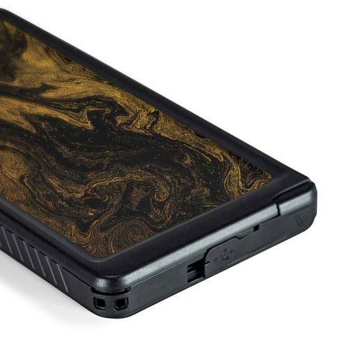 Gold and Black Marble Galaxy S24 Ultra Waterproof Case