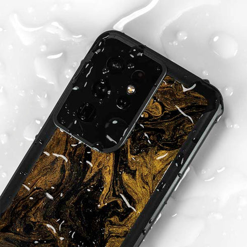 Gold and Black Marble Galaxy S24 Ultra Waterproof Case