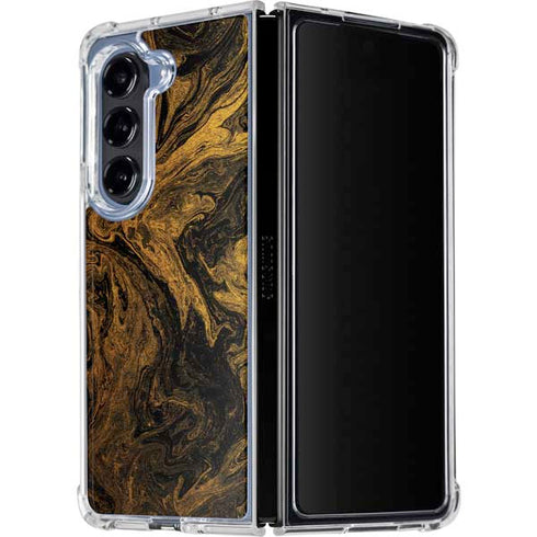 Gold and Black Marble Galaxy Z Fold5 5G Clear Case