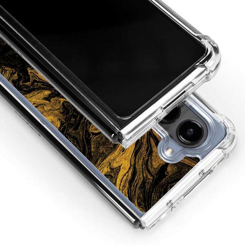 Gold and Black Marble Galaxy Z Fold5 5G Clear Case