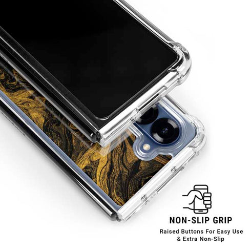 Gold and Black Marble Galaxy Z Fold6 Clear Case
