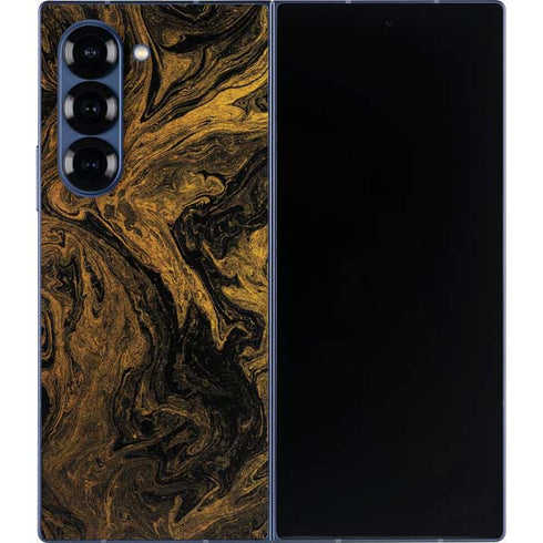 Gold and Black Marble Galaxy Z Fold6 Skin