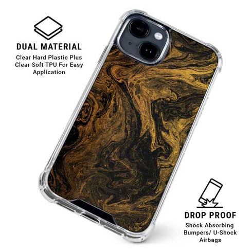 Gold and Black Marble iPhone 15 Clear Case