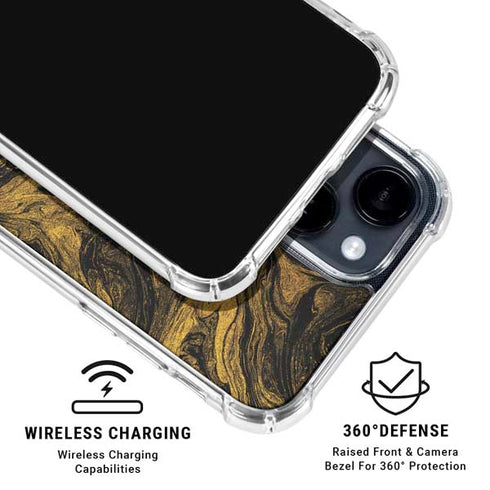 Gold and Black Marble iPhone 15 Clear Case