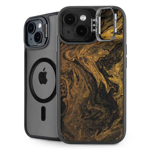 Gold and Black Marble iPhone 15 Kickstand Case