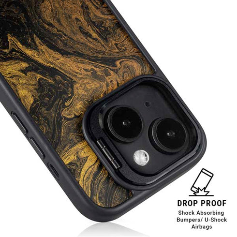 Gold and Black Marble iPhone 15 Kickstand Case