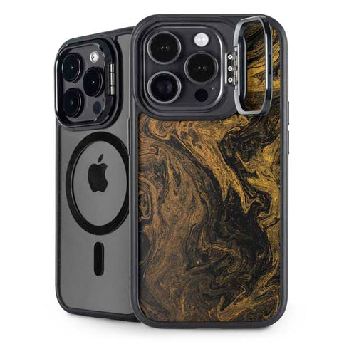 Gold and Black Marble iPhone 15 Pro Max Kickstand Case