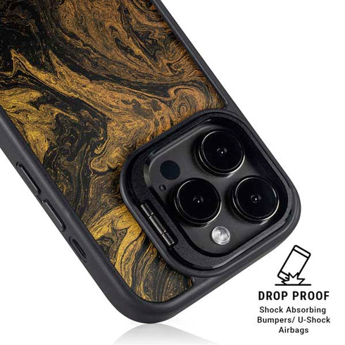 Gold and Black Marble iPhone 15 Pro Max Kickstand Case