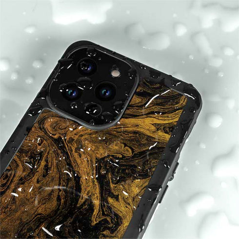 Gold and Black Marble iPhone 15 Pro Waterproof Case