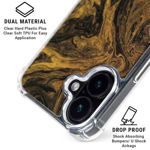 Gold and Black Marble iPhone 16 Plus Clear Case