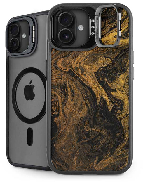 Gold and Black Marble iPhone 16 Plus Kickstand Case
