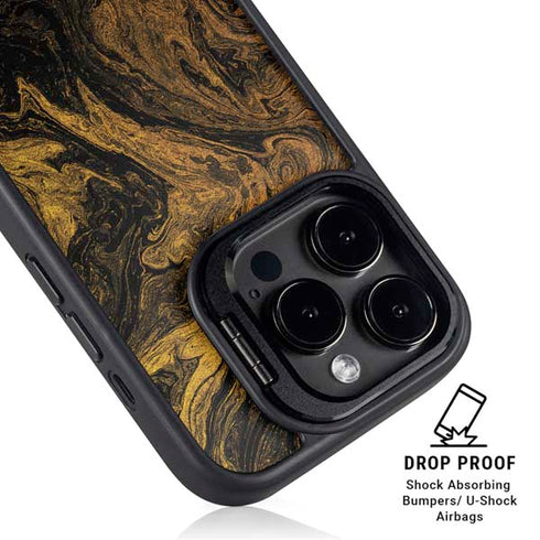 Gold and Black Marble iPhone 16 Pro Kickstand Case