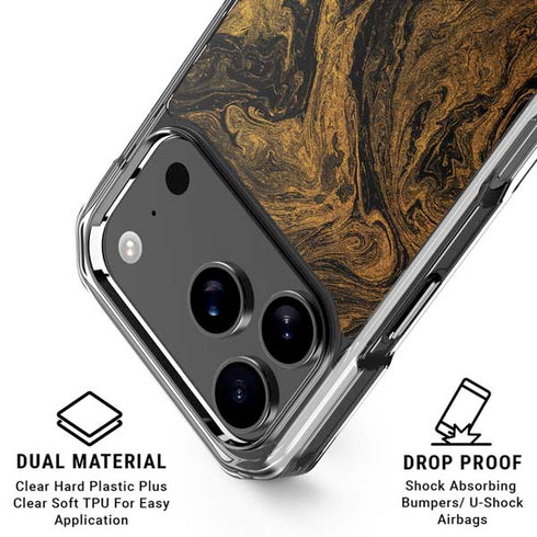 Gold and Black Marble iPhone 18 Pro Clear Case