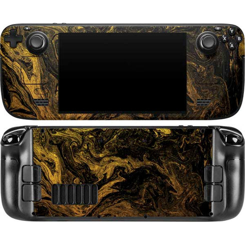 Gold and Black Marble Steam Deck Handheld Gaming Computer OLED Skin