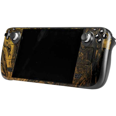 Gold and Black Marble Steam Deck Handheld Gaming Computer OLED Skin