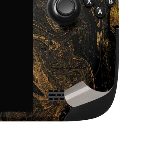 Gold and Black Marble Steam Deck Handheld Gaming Computer OLED Skin