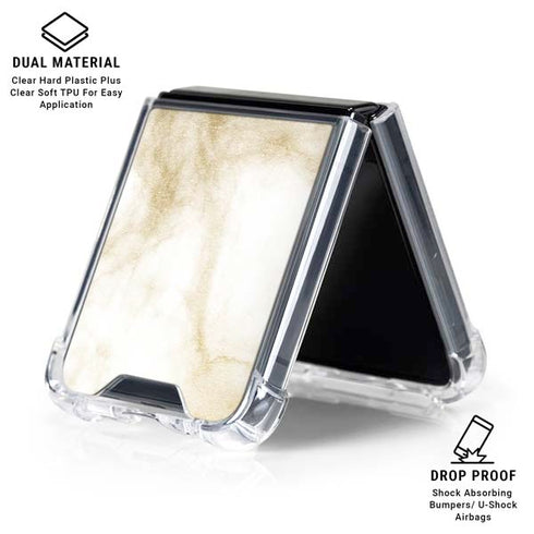 Gold and White Marble Galaxy Z Flip6 Clear Case