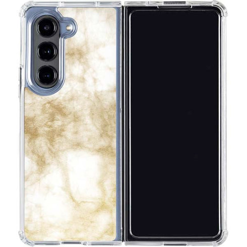Gold and White Marble Galaxy Z Fold5 5G Clear Case