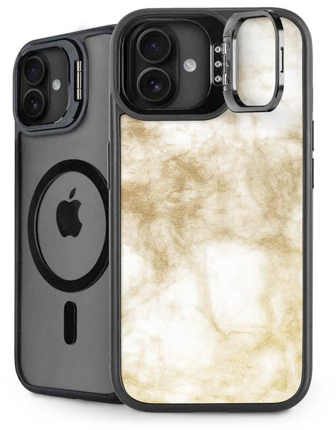 Gold and White Marble iPhone 16 Plus Kickstand Case