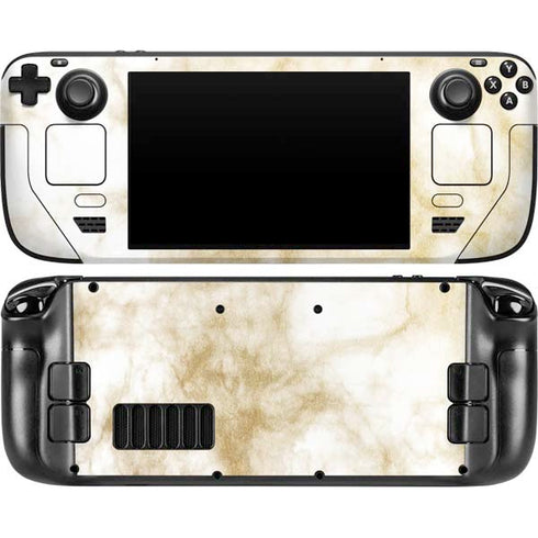 Gold and White Marble Steam Deck Handheld Gaming Computer OLED Skin