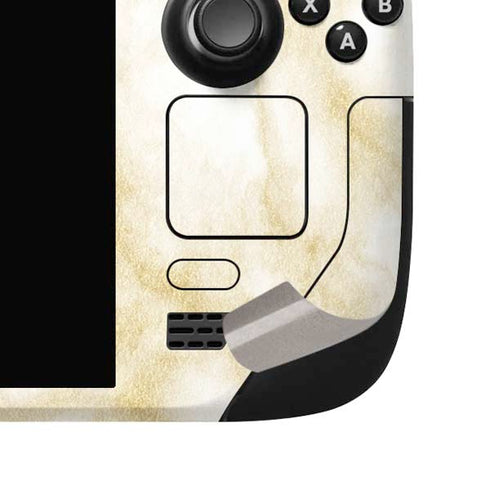 Gold and White Marble Steam Deck Handheld Gaming Computer OLED Skin