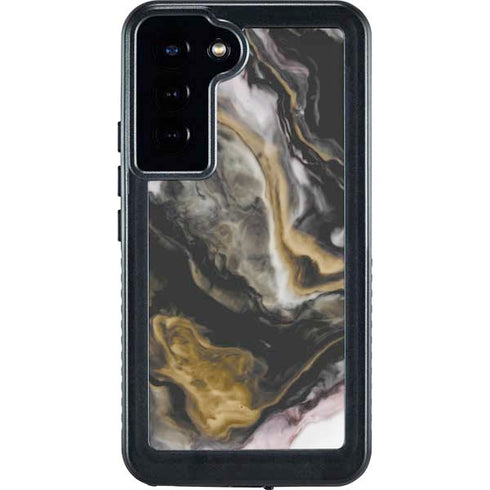 Gold Blush Marble Ink Galaxy S24 Plus Waterproof Case