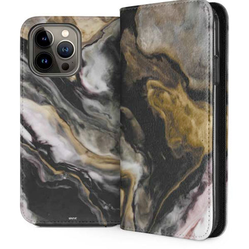 Gold Blush Marble Ink iPhone 14 Pro Max Folio Case