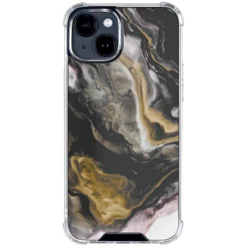 Gold Blush Marble Ink iPhone 15 Clear Case