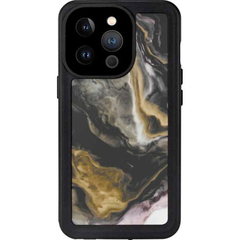Gold Blush Marble Ink iPhone 15 Pro Waterproof Case